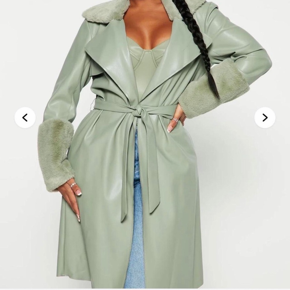 Fashion Nova Light Green Faux Leather Trench Coat